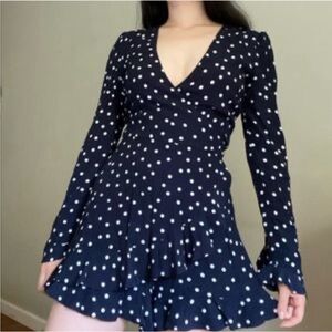 Zara Navy and White Polka Dot Jumpsuit